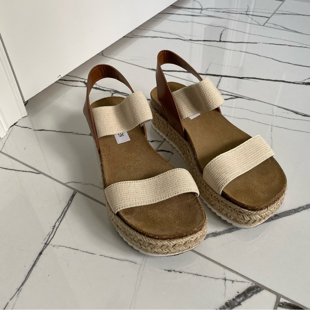 Steve Madden Cream and Brown Espadrille Platform Sandals